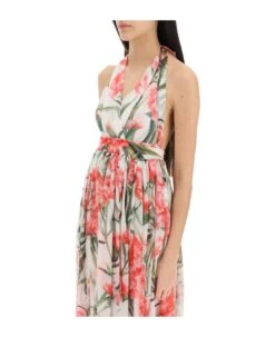 Dolce & Gabbana Carnation Print Long Silk Dress -Femme Mode Shop 033c021e1f1d564a680a794816778980