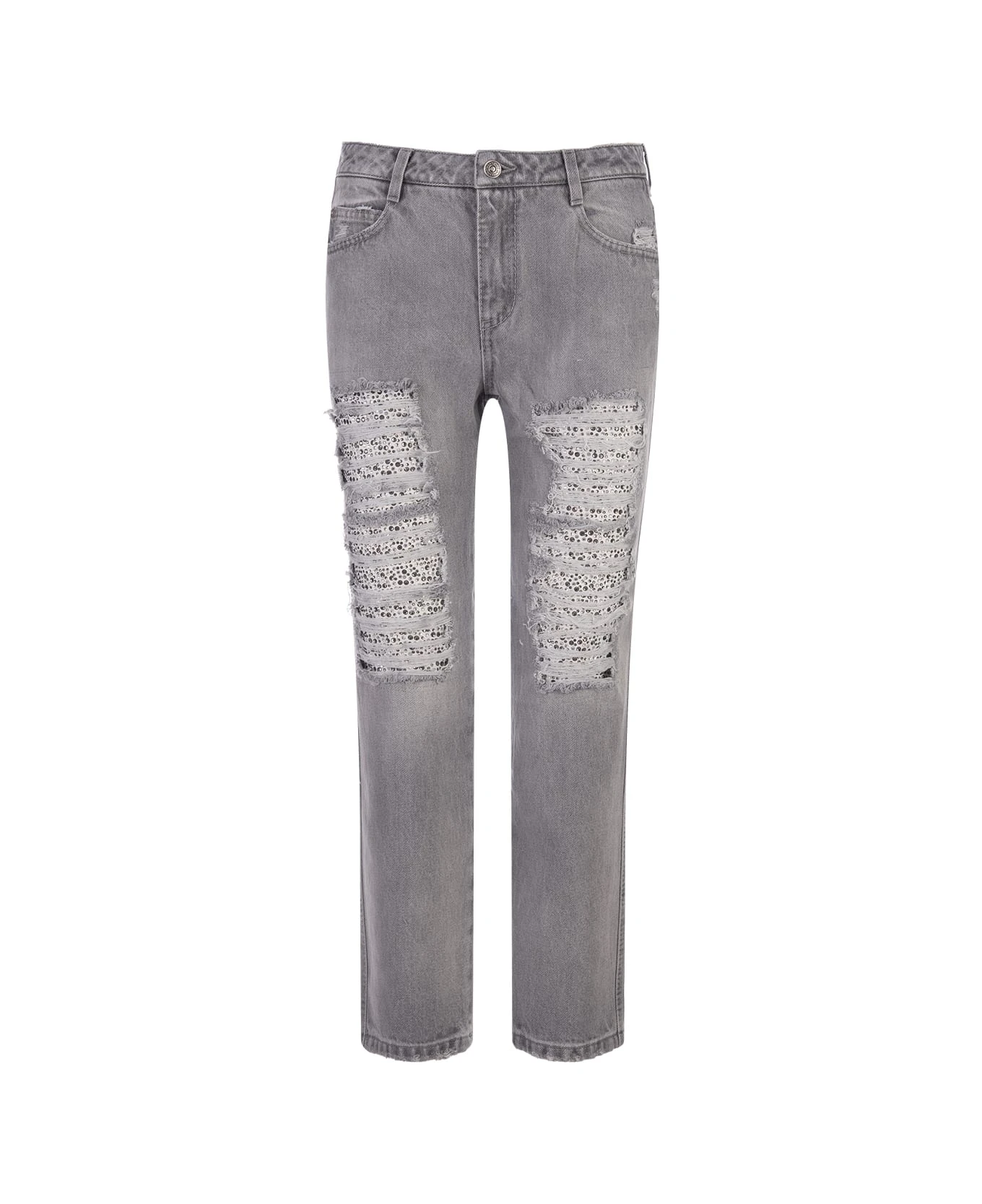 ERMANNO SCERVINO Grey Jeans With Abrasions And Rhinestones 3 ERMANNO SCERVINO Grey Jeans With Abrasions And Rhinestones