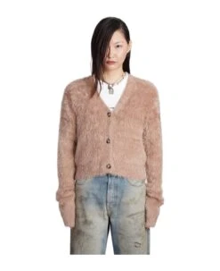 Acne Studios Cardigan In Brown Nylon