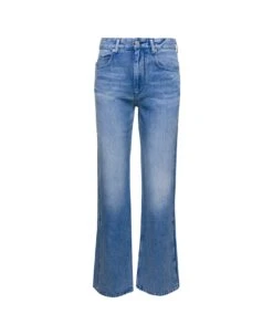 Blue Denim Straight Leg Jeans In Lyocell Woman