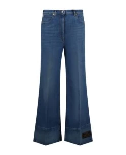 Gucci Label Denim Flare Trousers