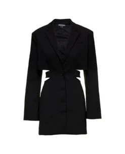 'le Robe Bari' Black Blazer Mini Dress With Cut-out Detail In Wool Woman Jacquemus