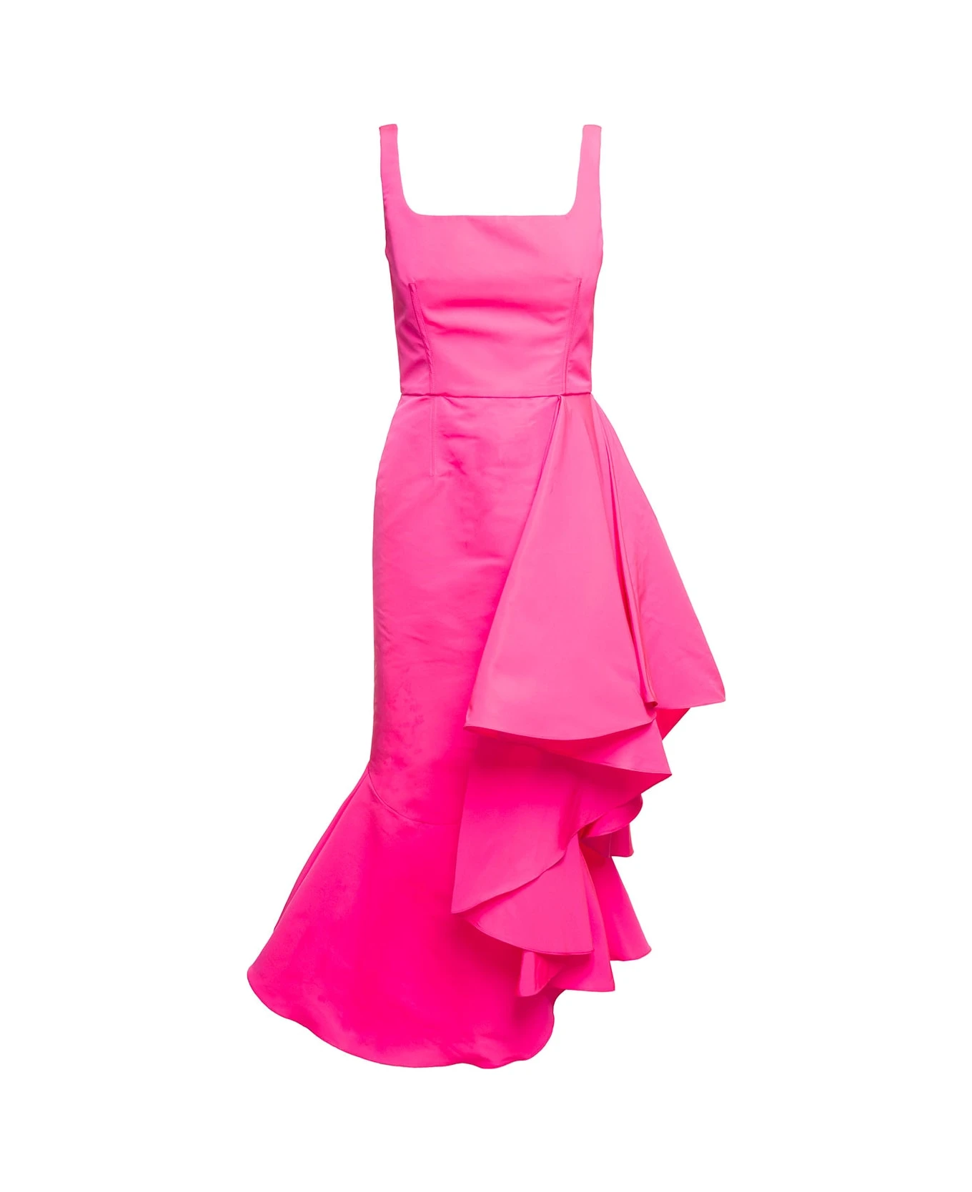 Alexander McQueen Maxi Fuchsia Dress With Square Neckline And Maxi Ruffle In Polyfaille Woman 3 Alexander McQueen Maxi Fuchsia Dress With Square Neckline And Maxi Ruffle In Polyfaille Woman