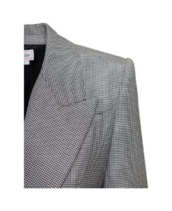 Alexander McQueen Grey Double-breasted Jacket With Houndstooth Motif In Wool Woman -Femme Mode Shop 2f7d65e247a4de09edb40e00adedbadf