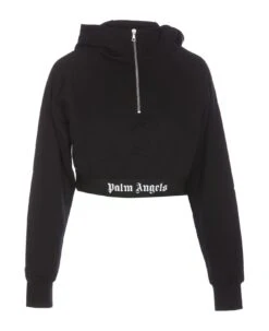 Palm Angels Logo Cropped Zip Hoodie