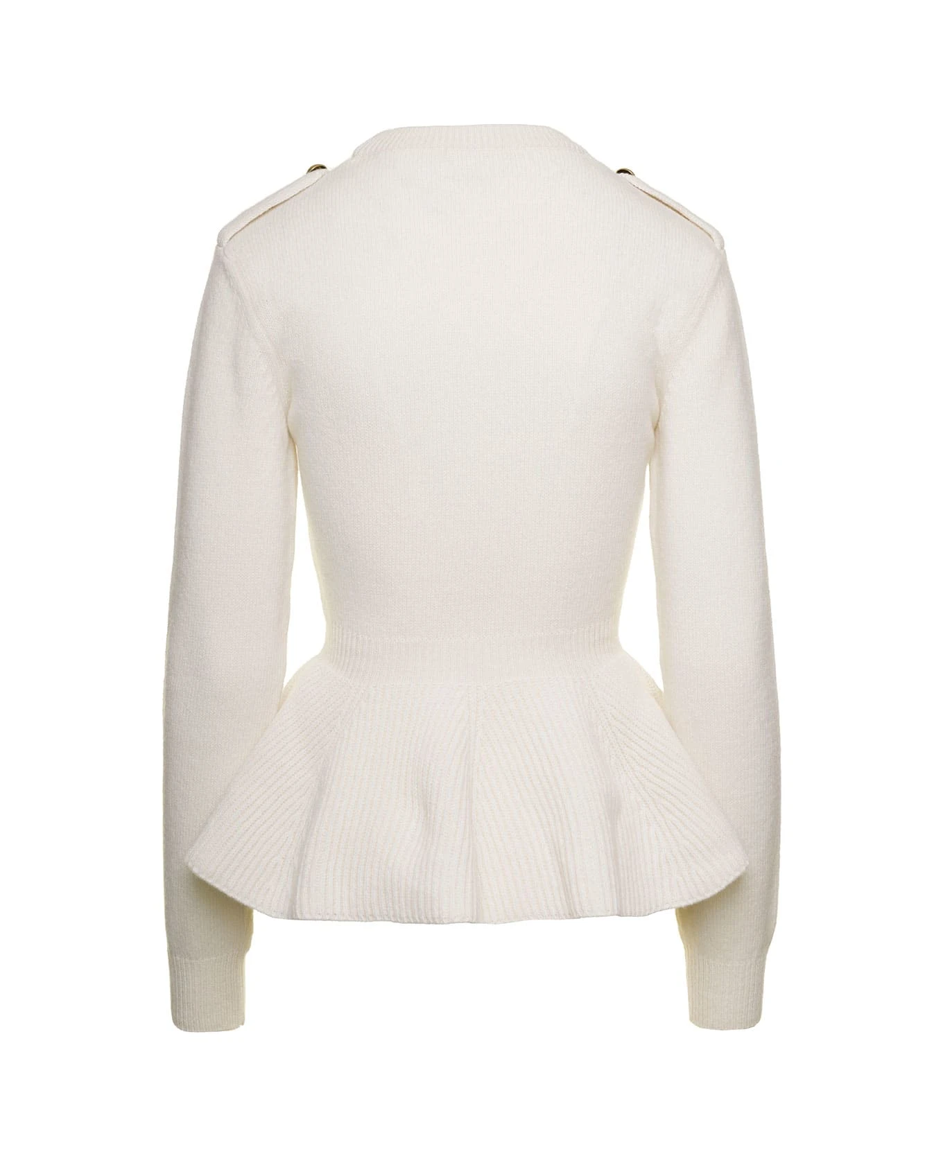 Alexander McQueen White Pullover With Peplum Waist And Jewel Buttons In Wool And Cashmere Woman 4 Alexander McQueen White Pullover With Peplum Waist And Jewel Buttons In Wool And Cashmere Woman - Image 2