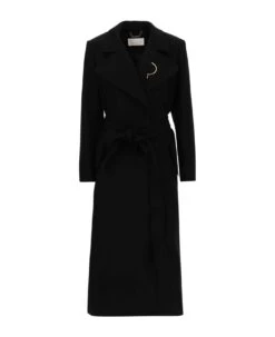 Chloé Gabardine Long Coat With Brooch Detail