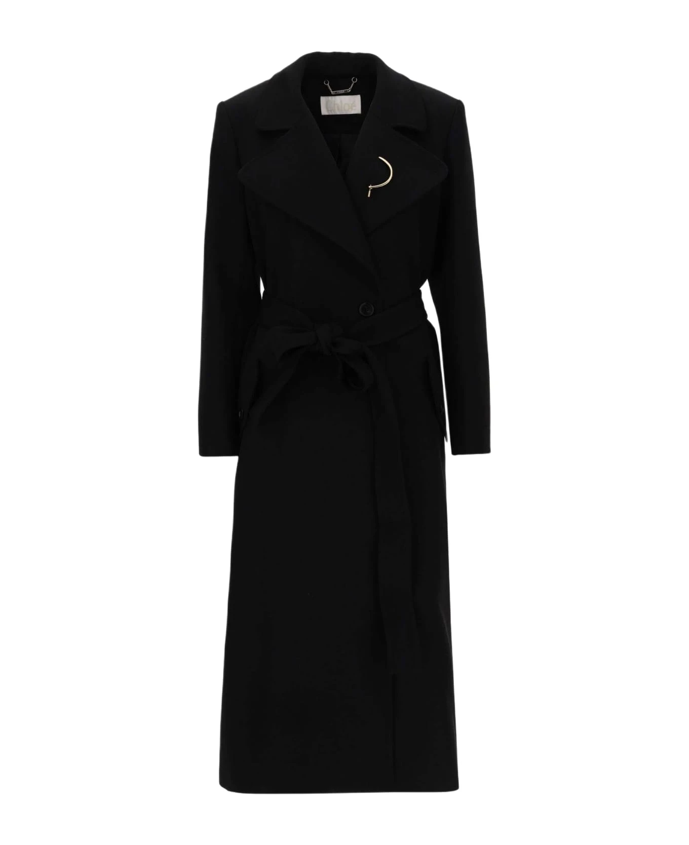 Chloé Gabardine Long Coat With Brooch Detail 3 Chloé Gabardine Long Coat With Brooch Detail