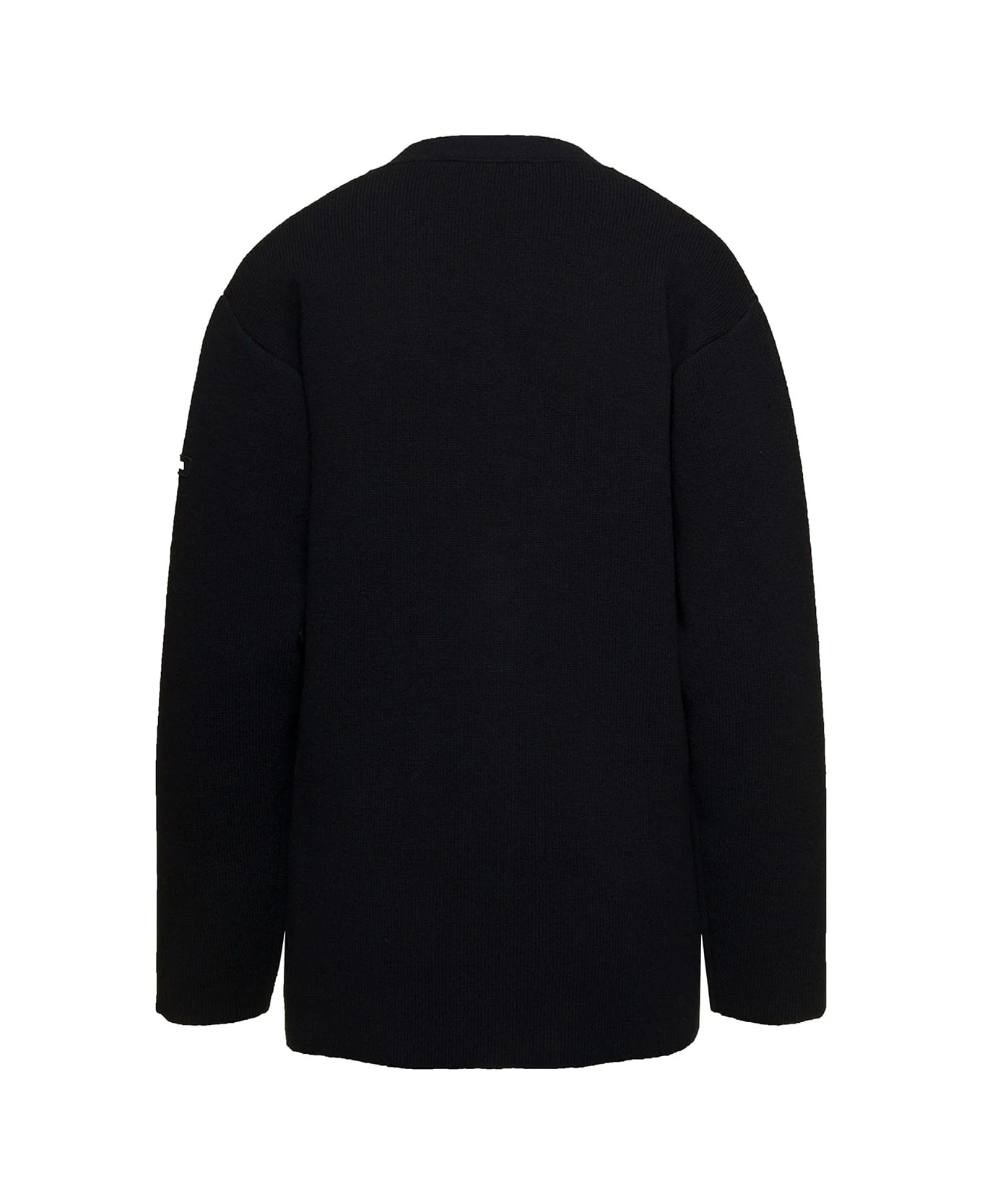 Balenciaga Relaxed Black Cardigan With Logo Patch In Wool Woman 4 Balenciaga Relaxed Black Cardigan With Logo Patch In Wool Woman - Image 2