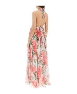 Dolce & Gabbana Carnation Print Long Silk Dress -Femme Mode Shop 4dda32cbdf5ef6885d74edd80766d0b1
