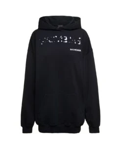 Balenciaga Oversized Black Hoodie With Hand-drawn Logo Print In Cotton Woman