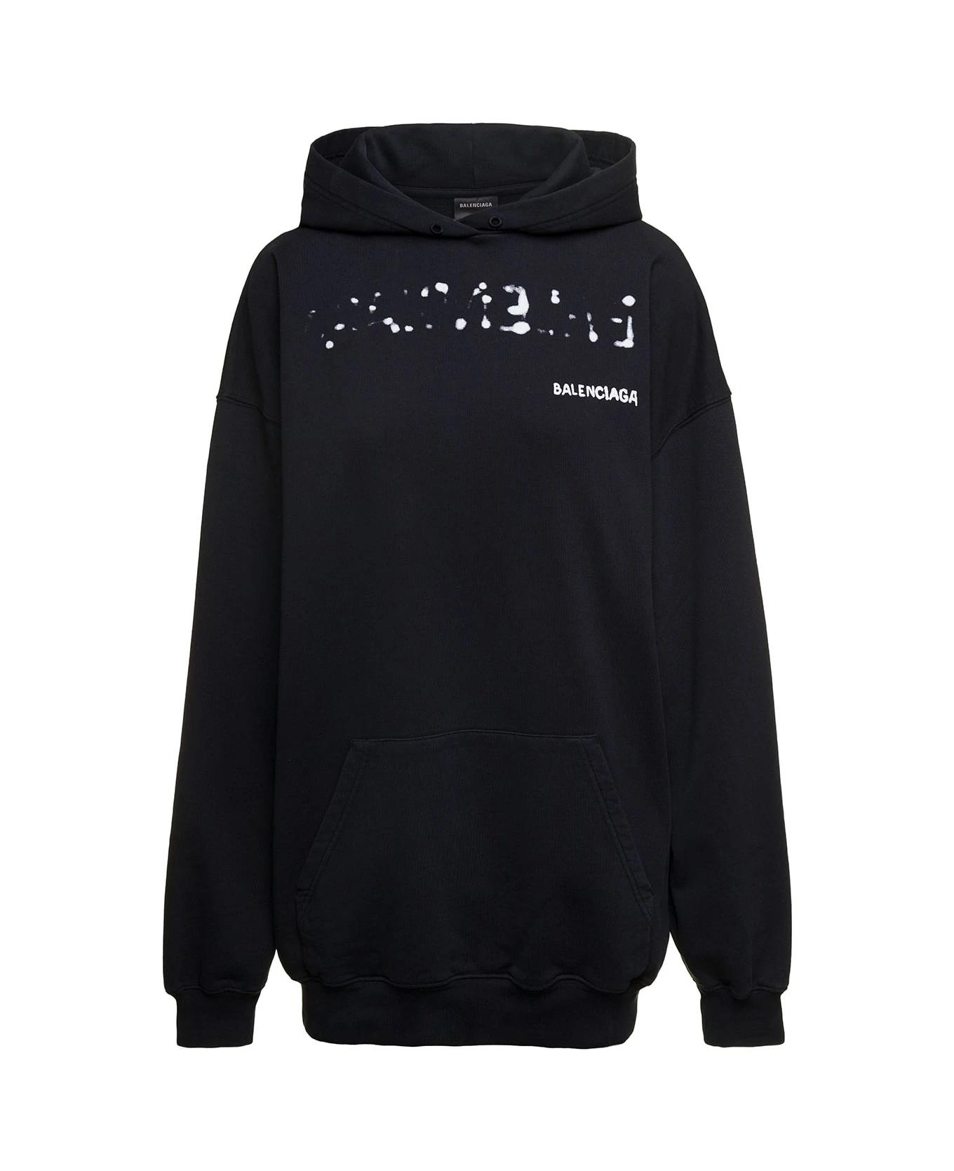Balenciaga Oversized Black Hoodie With Hand-drawn Logo Print In Cotton Woman 3 Balenciaga Oversized Black Hoodie With Hand-drawn Logo Print In Cotton Woman