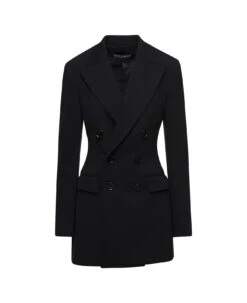 Dolce & Gabbana Black Double-breasted Fitted Jacket With Tonal Buttons In Stretch Polyamide Woman