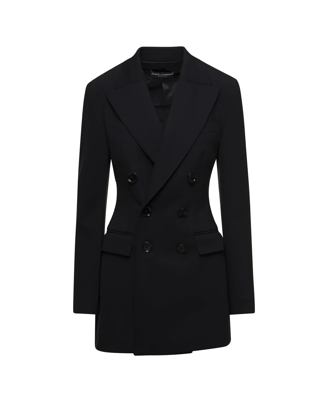 Dolce & Gabbana Black Double-breasted Fitted Jacket With Tonal Buttons In Stretch Polyamide Woman 3 Dolce & Gabbana Black Double-breasted Fitted Jacket With Tonal Buttons In Stretch Polyamide Woman
