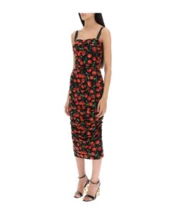 Dolce & Gabbana Cherry Print Jersey Midi Dress -Femme Mode Shop 596d6a4369669593155be232667fcb9a