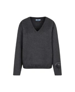 Prada V-neck Triangle Pocket Sleeved Knitted Jumper