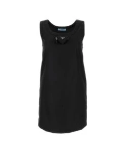 Prada Logo Plaque Sleeveless Mini Dress