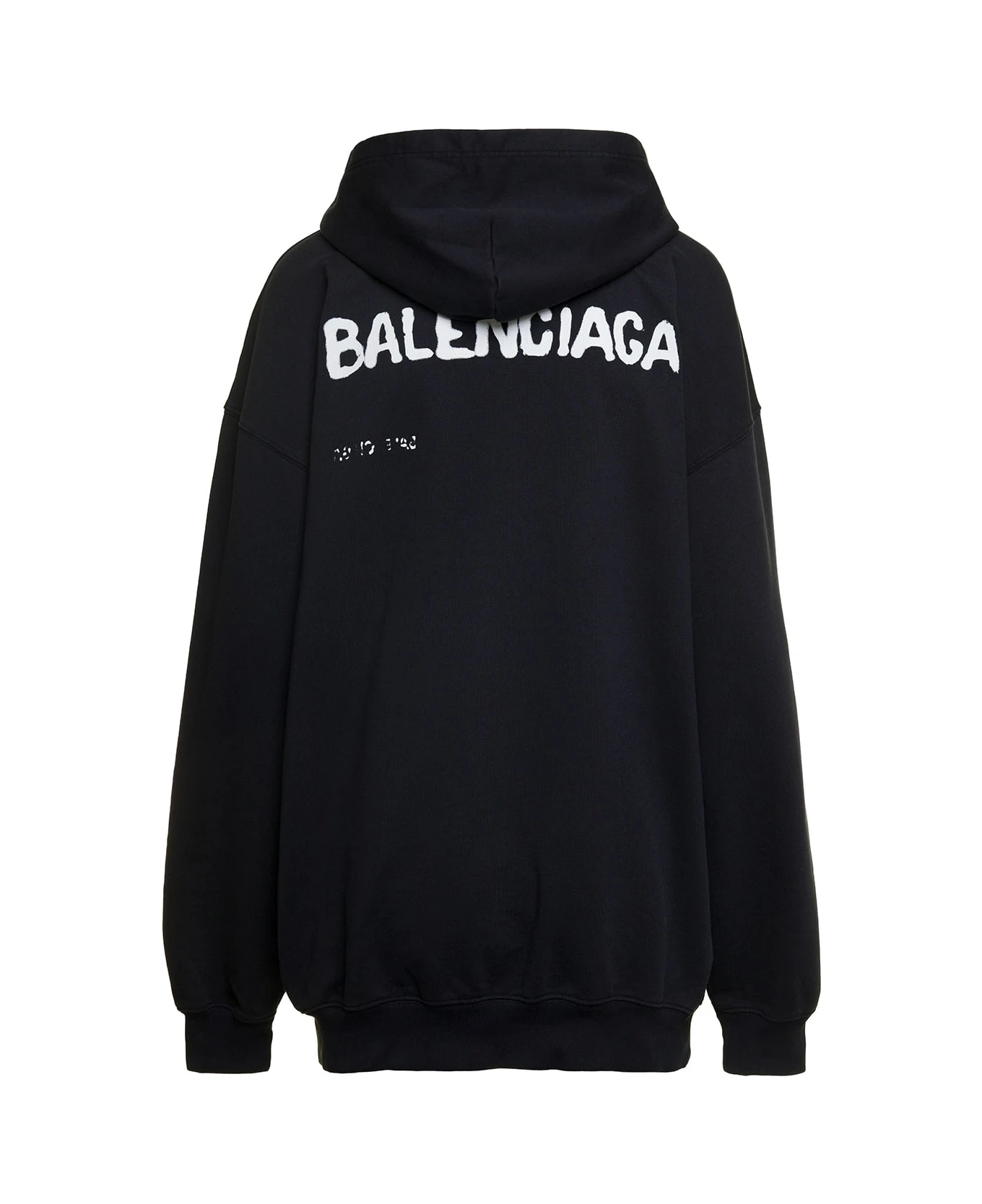 Balenciaga Oversized Black Hoodie With Hand-drawn Logo Print In Cotton Woman 4 Balenciaga Oversized Black Hoodie With Hand-drawn Logo Print In Cotton Woman - Image 2