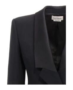 Alexander McQueen Double-breasted Blazer With Satin Details -Femme Mode Shop 7b2833a83e1cde754d13eb1231dd6d98