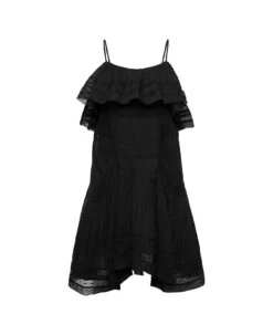 Black Tiered Sleeveless Minidress With Ruffles In Cotton Woman