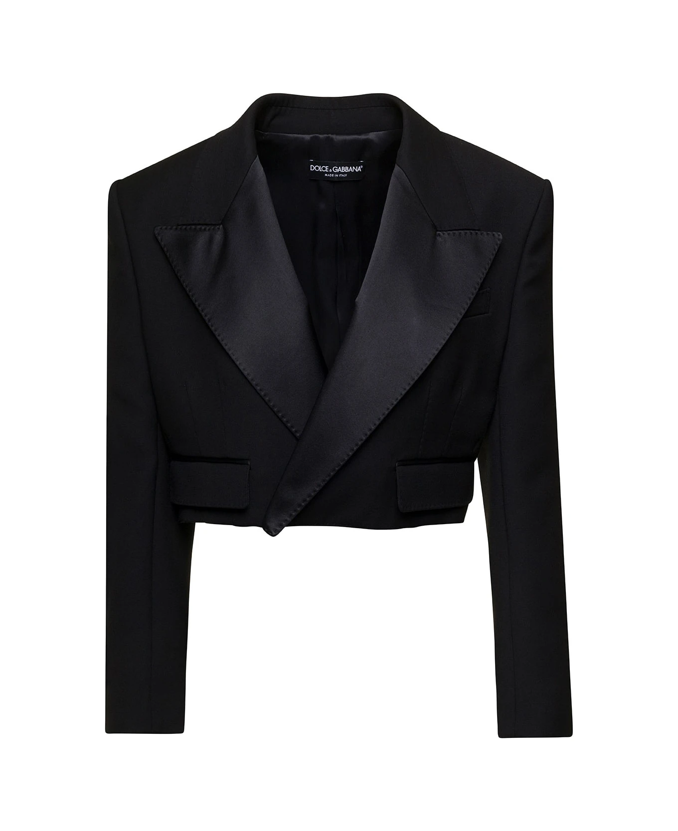 Dolce & Gabbana Black Cropped Jacket With Satin Revers In Wool Woman 3 Dolce & Gabbana Black Cropped Jacket With Satin Revers In Wool Woman