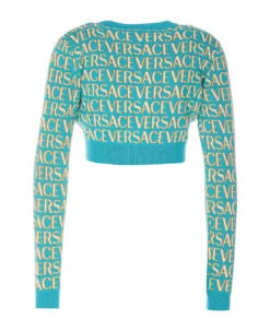 Knitted Versace Allover Cropped Cardigan -Femme Mode Shop 9a29644954bd4581f9e0b7cc895ee382