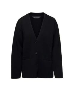 Balenciaga Relaxed Black Cardigan With Logo Patch In Wool Woman