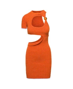 Jacquemus 'la Robe Brilho' Mini Orange Dress With Bead Detail And Cut-out In Lurex Woman