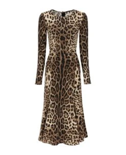 Dolce & Gabbana Midi Dress In Leopard Cady