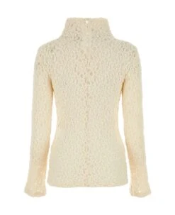 Chloé Ivory Lace Top With Funnel Neck -Femme Mode Shop bfdb96b2d52ae7bc09c172d32b3dcec5