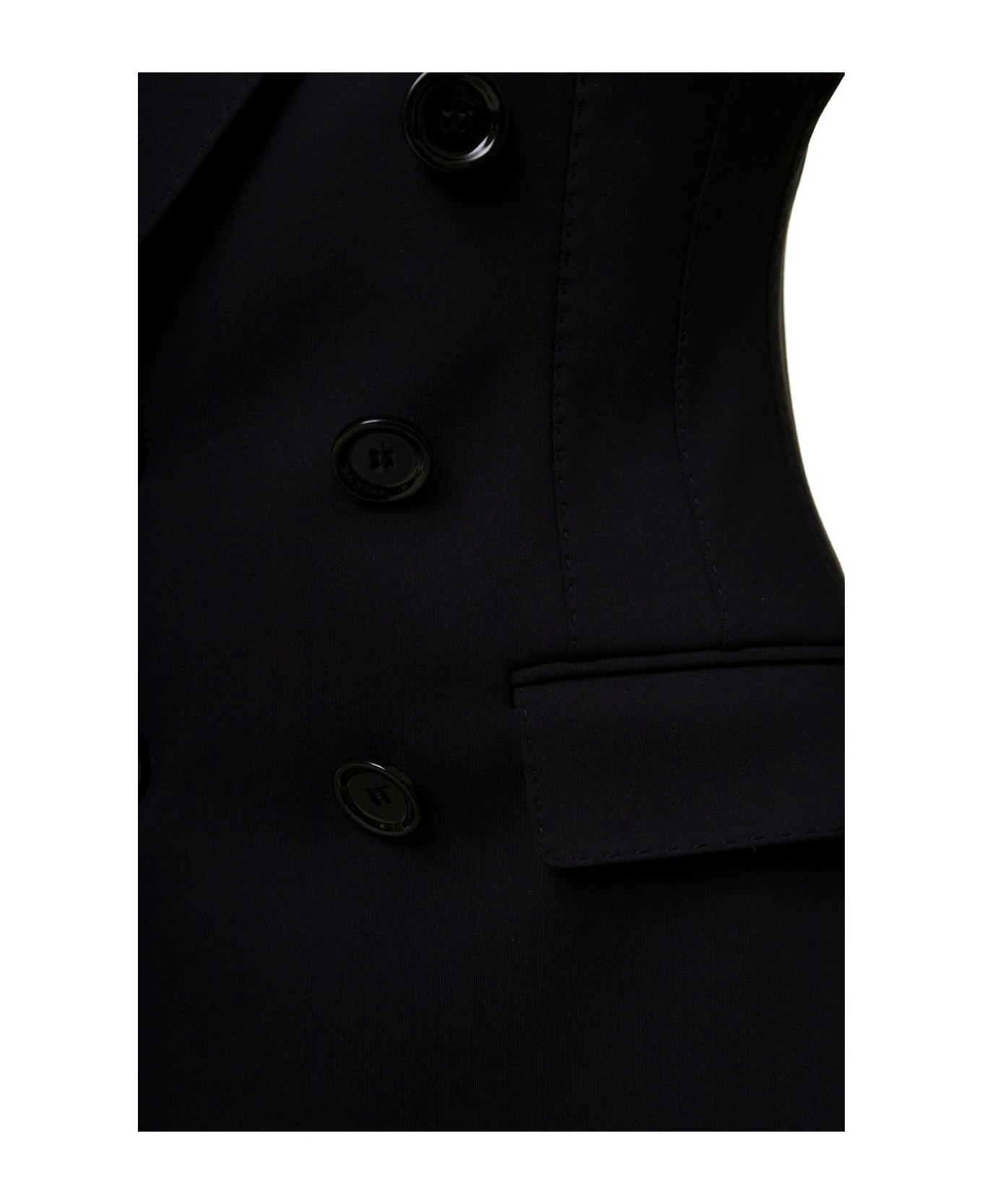 Dolce & Gabbana Black Double-breasted Fitted Jacket With Tonal Buttons In Stretch Polyamide Woman 5 Dolce & Gabbana Black Double-breasted Fitted Jacket With Tonal Buttons In Stretch Polyamide Woman - Image 3
