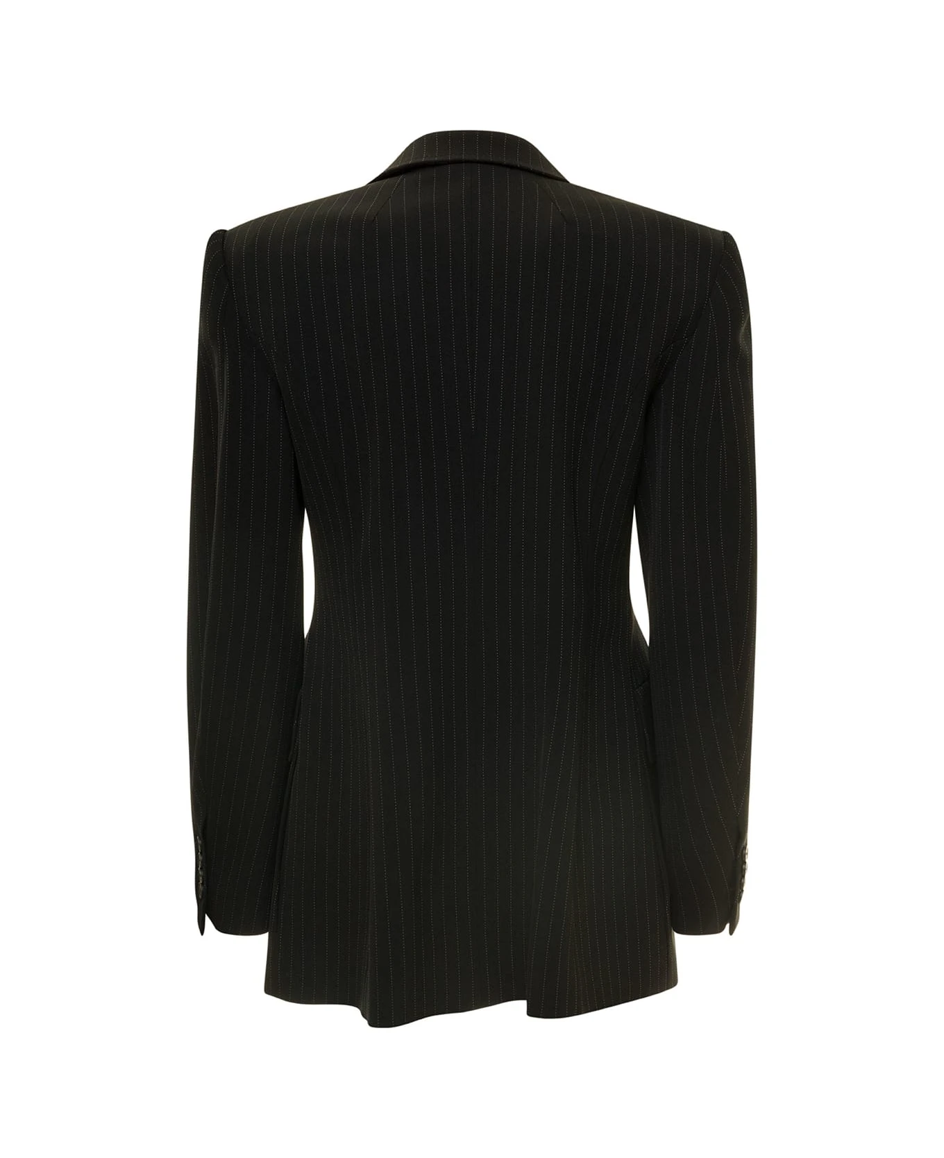 Balenciaga 'hourglass' Black Pinstripe Single-breasted Jacket In Stretch Wool Woman 4 Balenciaga 'hourglass' Black Pinstripe Single-breasted Jacket In Stretch Wool Woman - Image 2