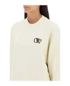 Off-White Crew-neck Sweatshirt With Flocked Logo -Femme Mode Shop d8141e2b531a699940f27fadd271d928