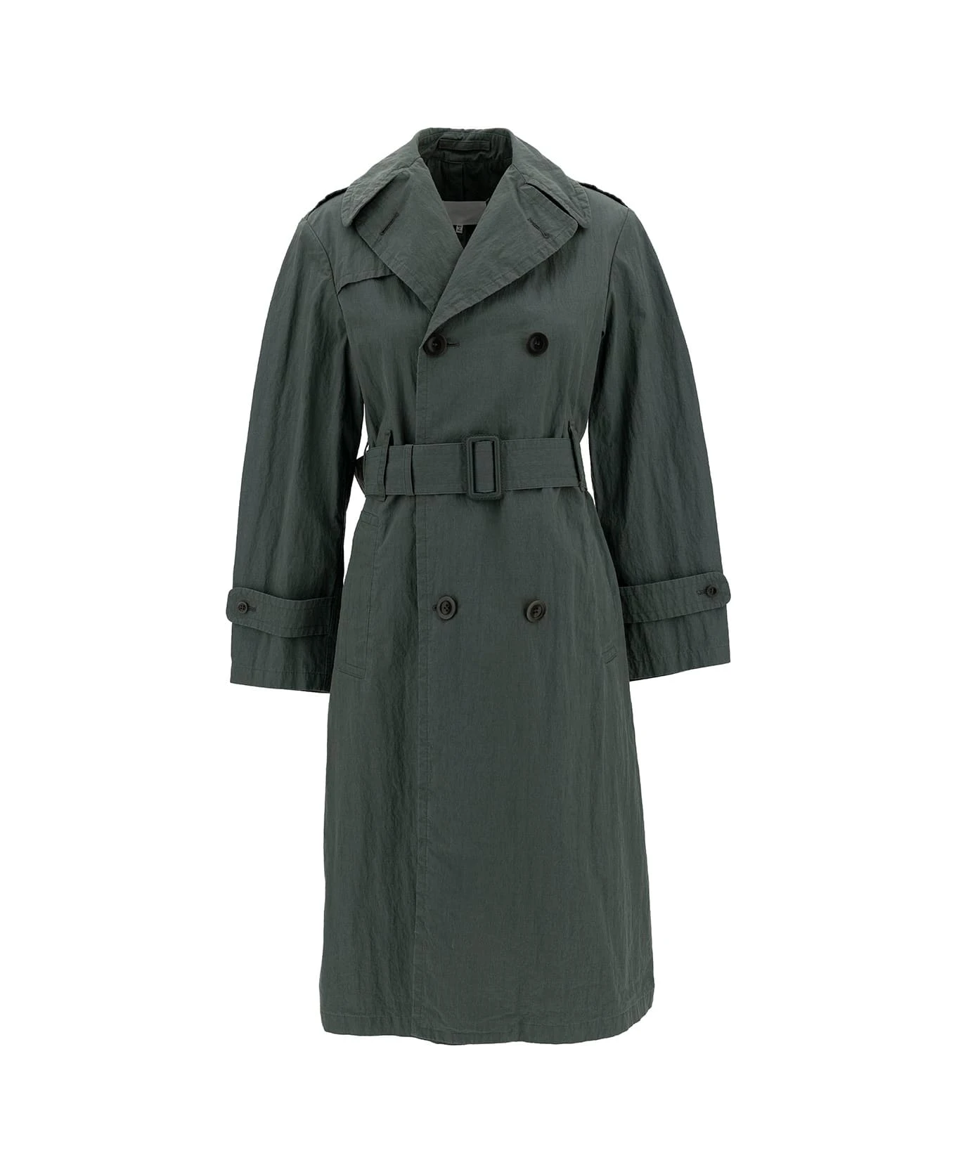 Maison Margiela Green Waterproof Trench Coat With Matching Waist In Cotton Blend Woman 3 Maison Margiela Green Waterproof Trench Coat With Matching Waist In Cotton Blend Woman