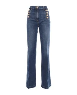 Elisabetta Franchi Palazzo Jeans Featuring Button Placket